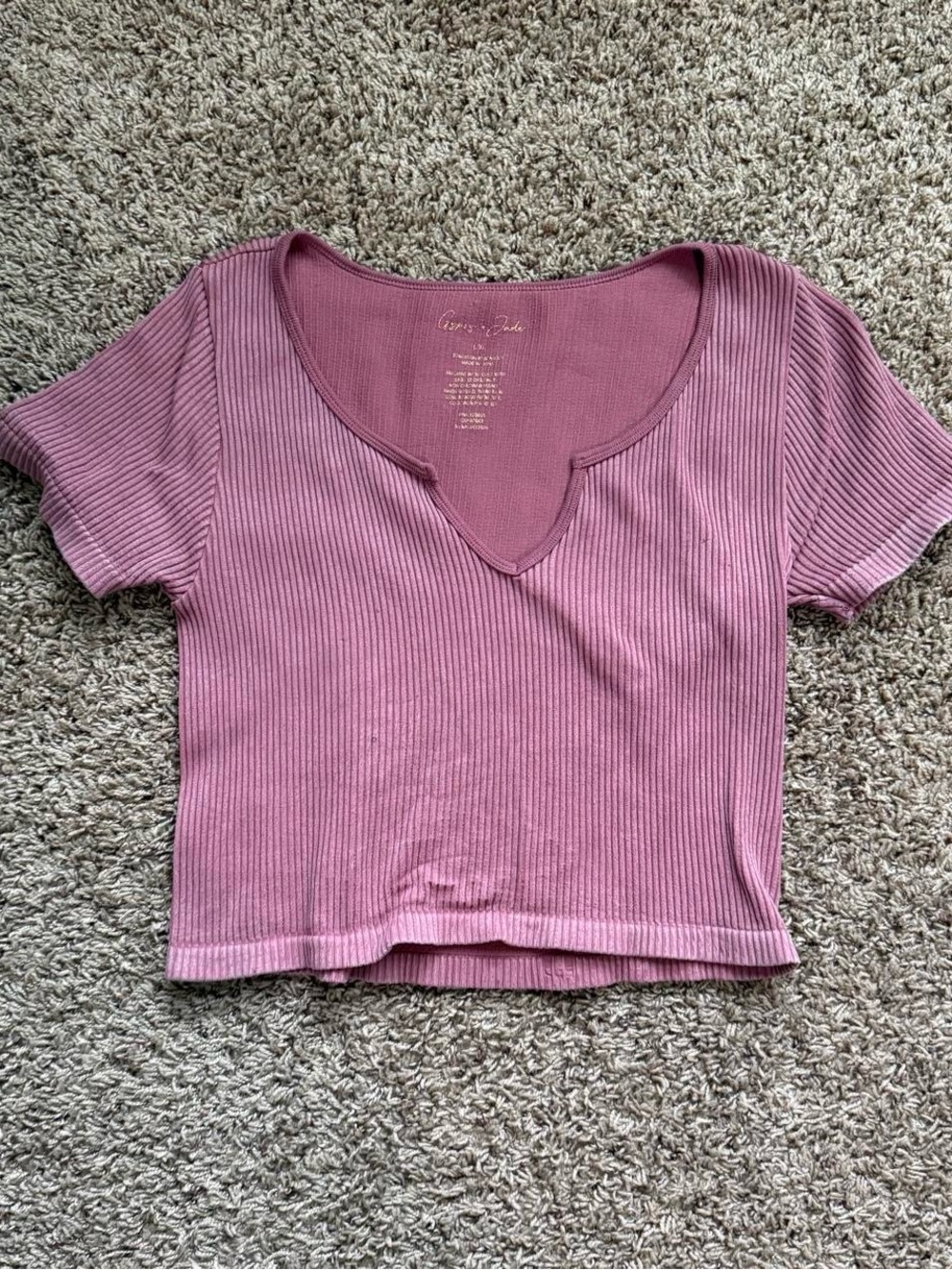 Gypsy and Rose Ribbed Notch-Neck Crop Tee Mauve Pink Size Large